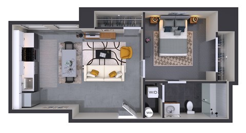 Floor plan for 1 bed, 1 bath, 477 sqft